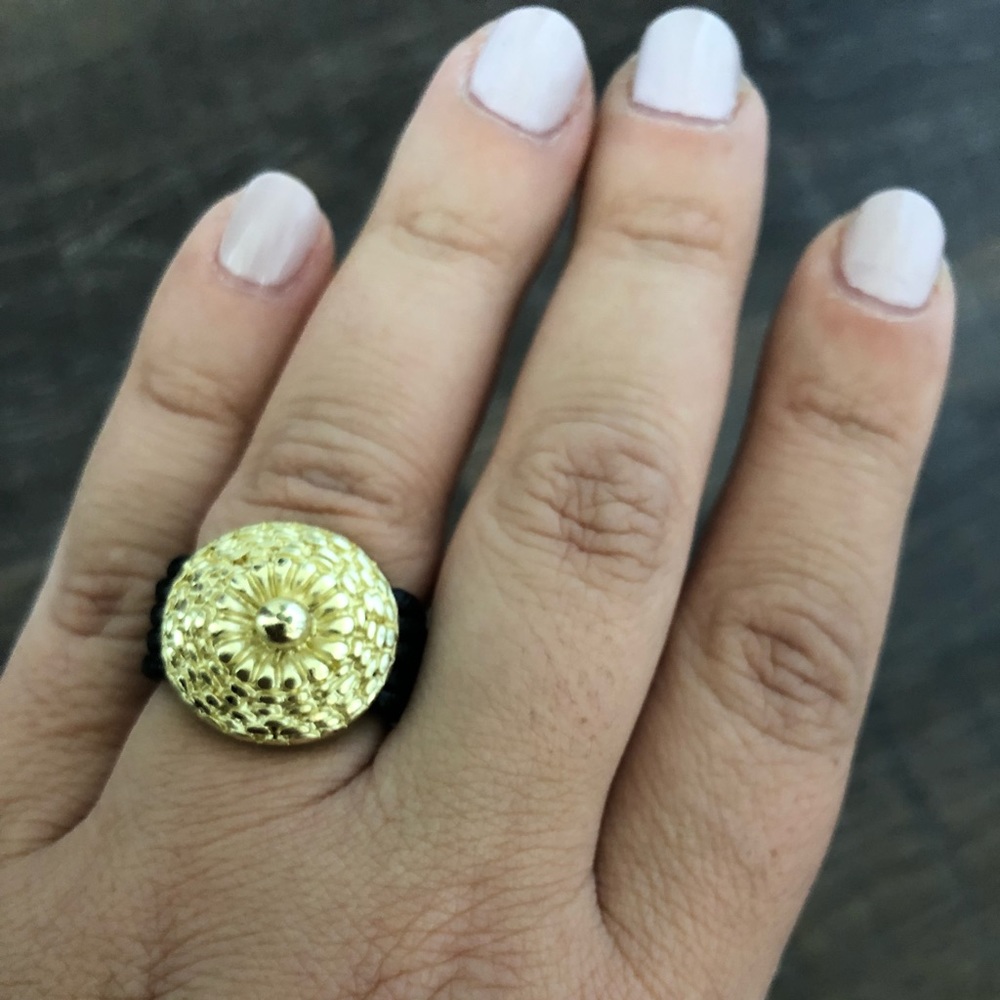 Gold Leather Disc Ring